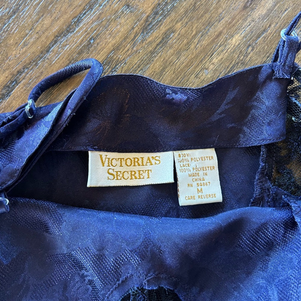 Victorias Secret Vintage Gold Label Midnight Blue Coquette Bow Satin Slip Dress - Picture 5 of 8